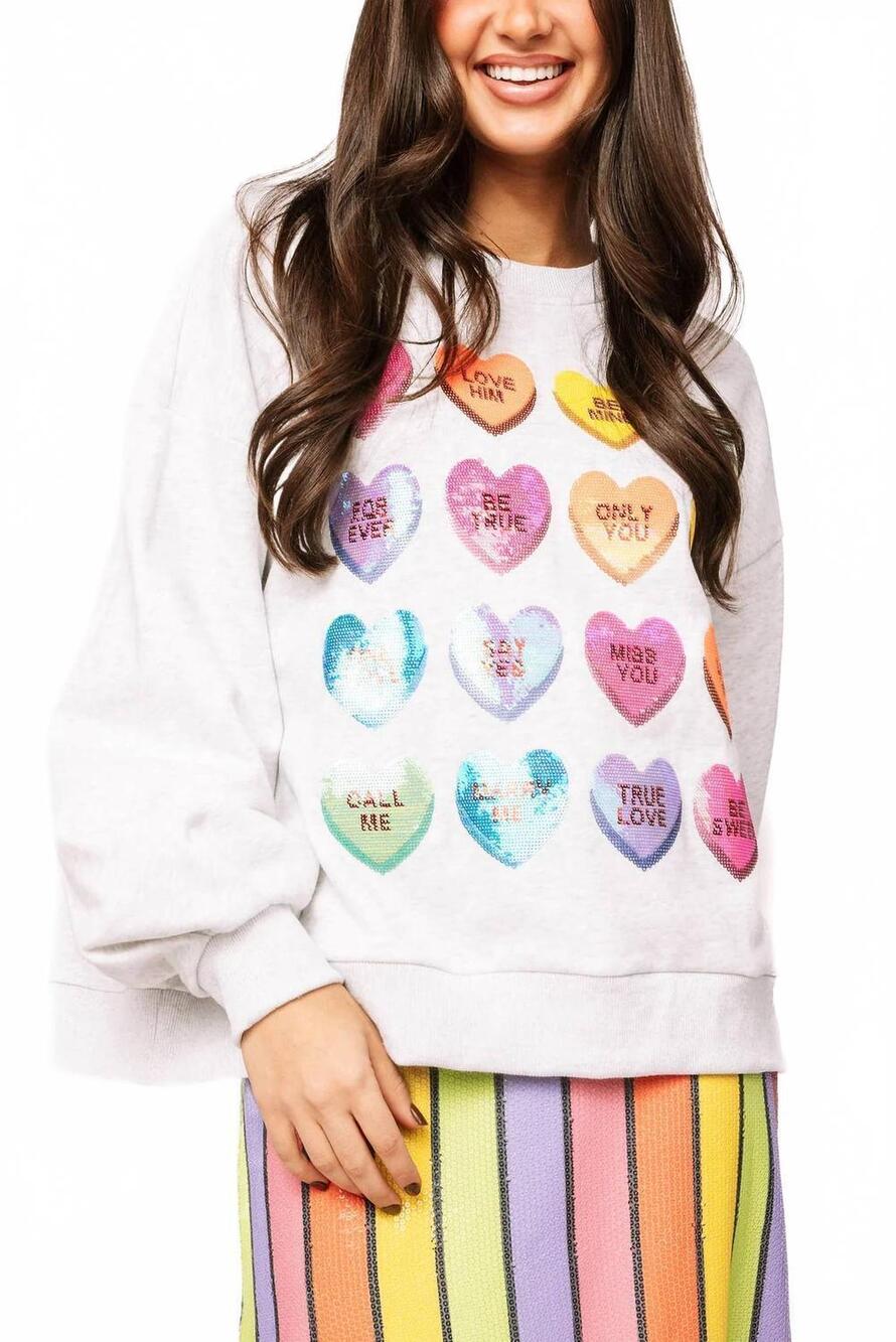 NEW QUEEN OF SPARKLES sweetheart print sweatshirt in light grey